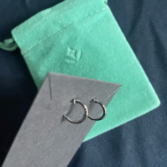 Brilliant Earth Silver Diamond Huggie Earrings- will ship today! - Picture 3 of 7